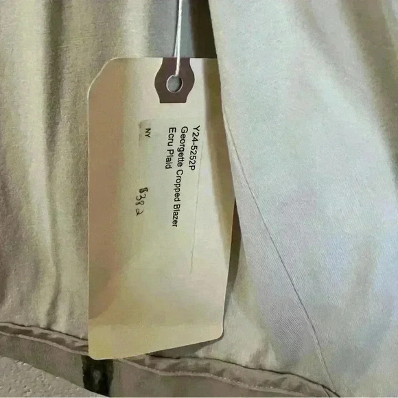 Raquel Allegra Georgette Cropped Blazer Ecru Plaid-NWT-Size 1 - Picture 6 of 10